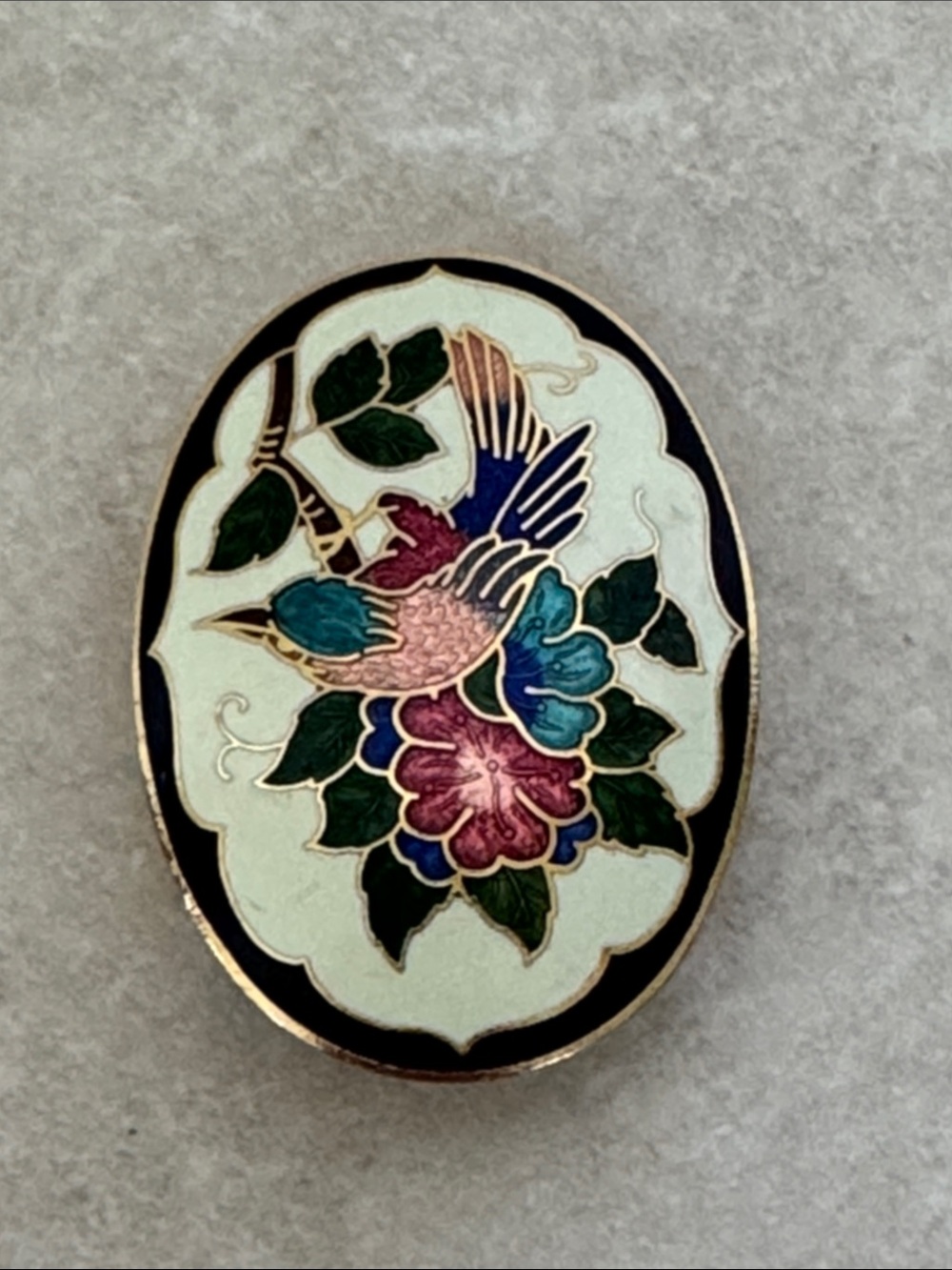 Cloisonné Oval Buckle Stretch Belt or a Scarf Floral Enamel Metal 1.75” x 1.25"